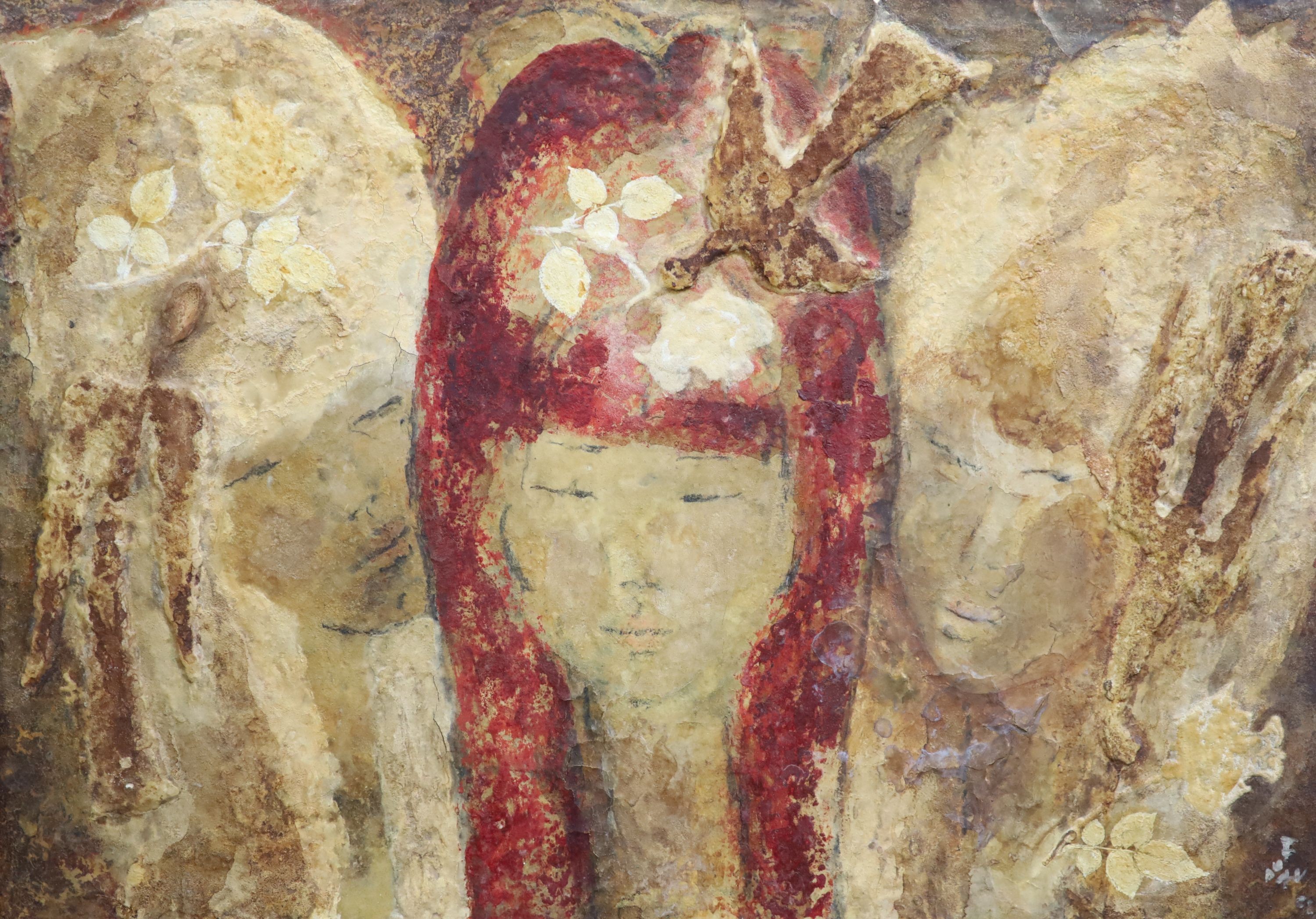 Paul Dufau (French, 1897-1989), Les 3 Roses, Mixed media on board, 46 x 65 cm, unframed.
